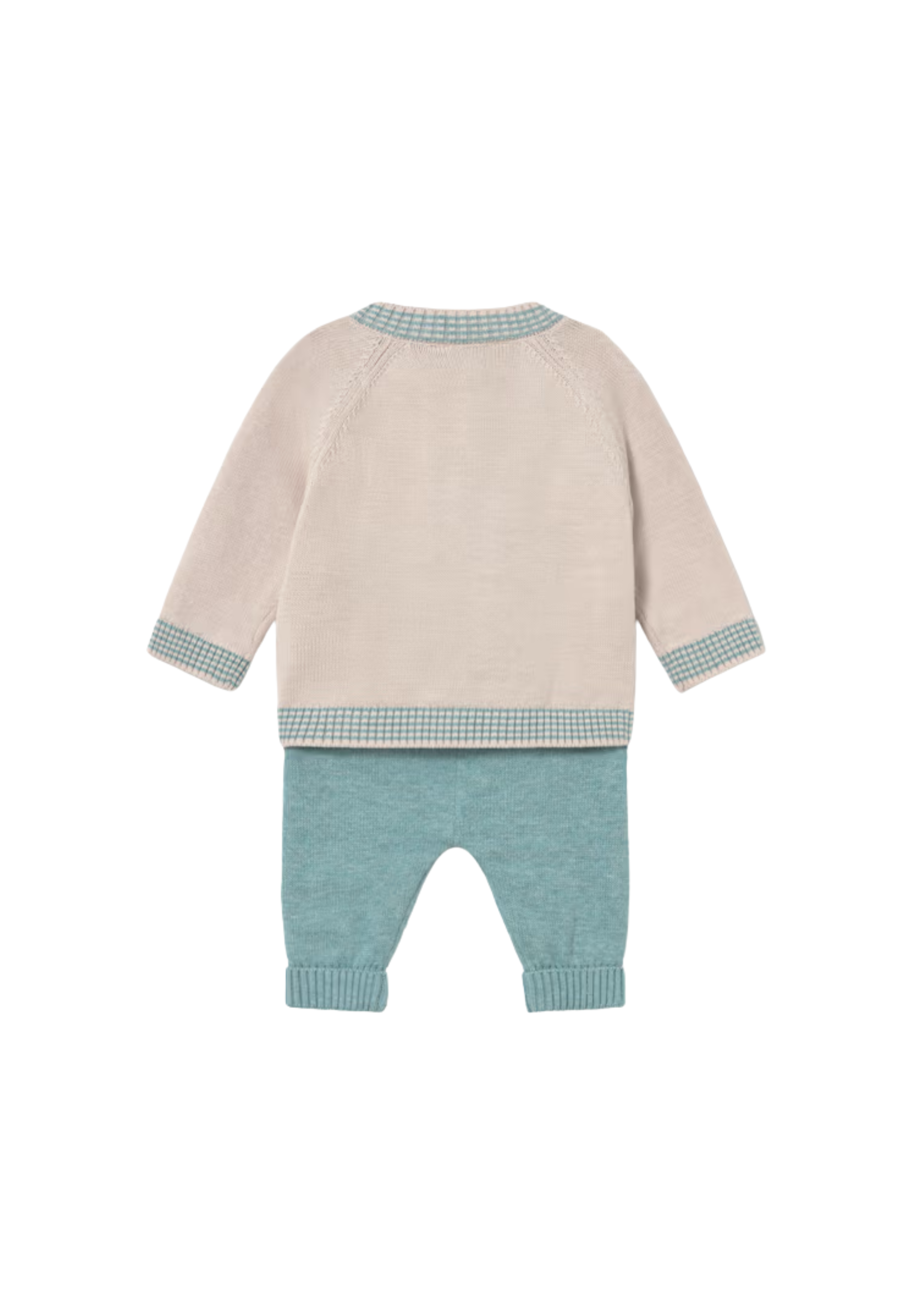Completo neonato Mayoral in cotone con maglia chiara decorata con orsetto e pantaloni verdi